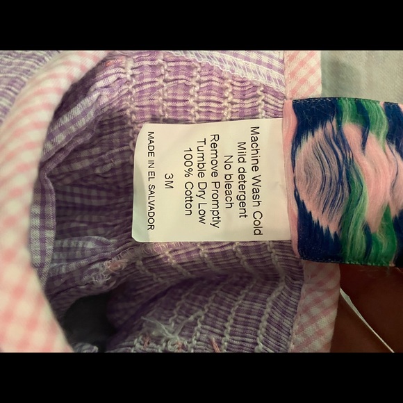 3 months Southern Smocked Company purple/pink smocked gingham bunny dress - Picture 7 of 10